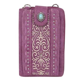 American Embroidered Scroll Collection Phone Wallet/Crossbody - Purple