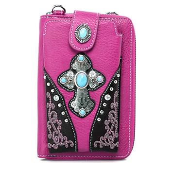 American Bling Cross Design Collection Phone Wallet/Crossbody - Pink