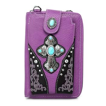 American Bling Cross Design Collection Phone Wallet/Crossbody - Purple