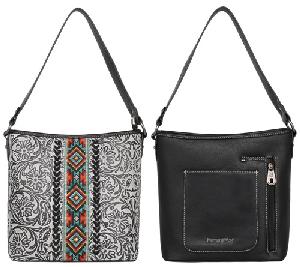 Montana West Tooled Collection Concealed Carry Hobo Bag - Black & White