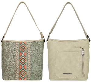 Montana West Tooled Collection Concealed Carry Hobo Bag - Khaki