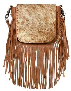 Montana West Genuine Leather Hair-On Collection Fringe Crossbody - Tan