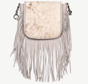Montana West Genuine Leather Hair-On Collection Fringe Crossbody - White