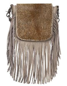 Montana West Genuine Leather Hair-On Collection Fringe Crossbody - Brown