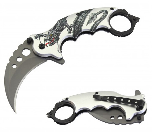 7" Overall Spring Assisted Karambit Knife Gray