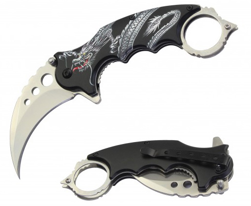 7" Overall Spring Assisted Karambit Knife Silver