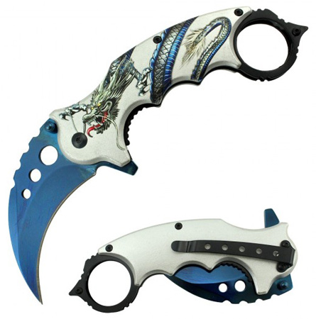 7" Overall Spring Assisted Karambit Knife Blue