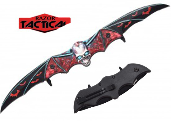 Wholesale Skull Bat Double Blade Knife Red