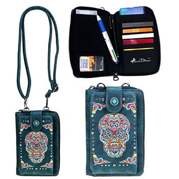 Montana West Sugar Skull Collection Phone Wallet Purse/Crossbody - Turquoise
