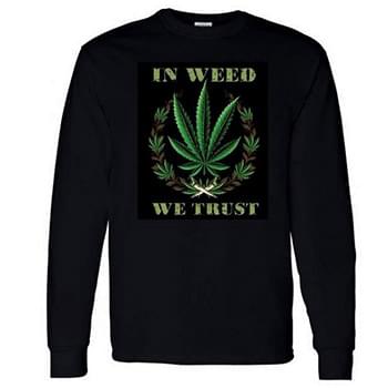 Wholesale Black Longsleeve T-shirt IN WEED WE TRUST PLUS size