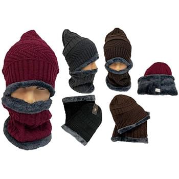 Wholesale Man Plush lining Winter Beanie Hat & Neck-cover Set