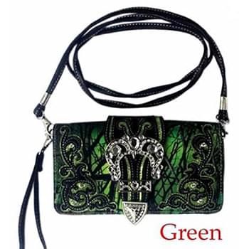 Wholesale Green Camo Wallet Purse with crossbody strap