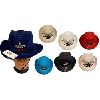 Wholesale Kids Cowboy Straw Hats Assorted Star Design