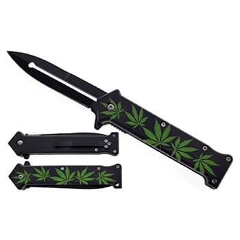 Wholesale Spring Assisted Knife 3.5" Marijuana On Black Graphic