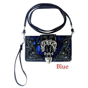 Wholesale Blue Camo Wallet Purse with crossbody strap