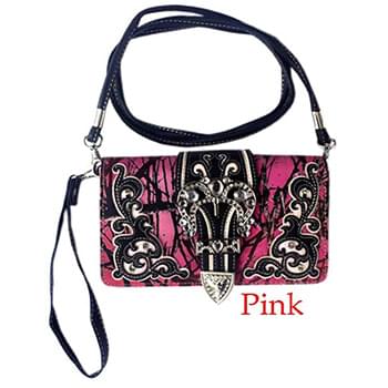 Wholesale Pink Camo Wallet Purse with crossbody strap