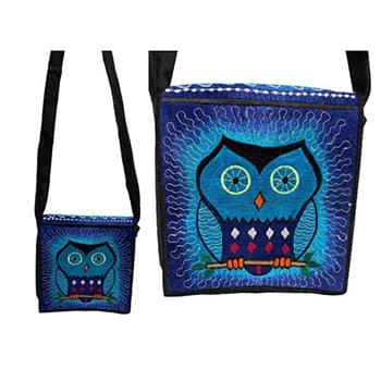 Silke embroidered blue Owl crossbody sling bag