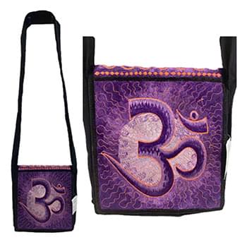 Silk Embroidered Purple peace sign sling bag