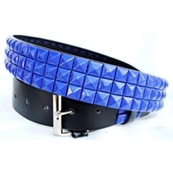 3 Row Blue Pyramid Studs on Black Belts Wholesale Belts