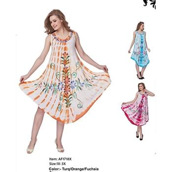 Rayon Plus Umbrella Dress-Tie Dye/Brush Paint Assorted Color