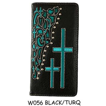 Long Men's Wallet With Double Cross - Black & Turquoise