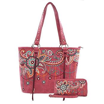 wholesale Montana West embroidered floral handbag Red