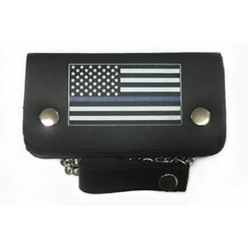 Wholesale Thin Blue Line Leather Biker Wallet with Chain