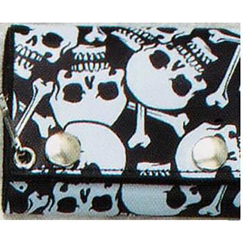Wholesale White Skull Leather Trifold Chain Wallet