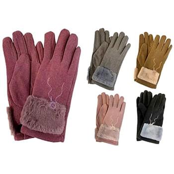 Wholesale Lady Fashion Winter Glove Faux Fur & Embroidery