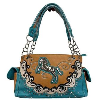 Wholesale horse Design Handbag Turquoise and Tan