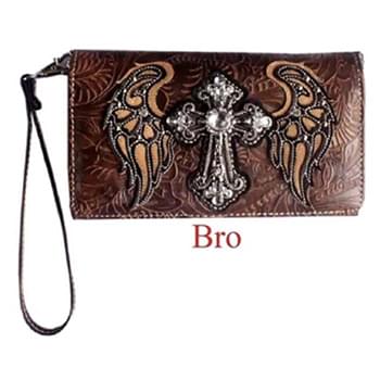 Wholesale Brown Cross with Wing Design wallet purse with strap