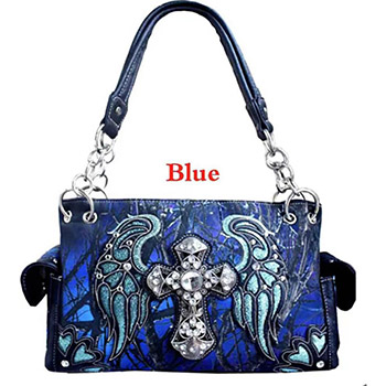 Wholesale Blue Camo Cross with wings handbag
