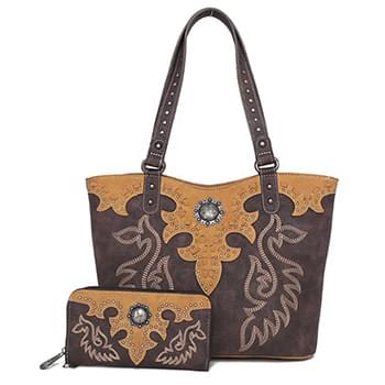 American Bling Boot Scroll Concealed Carry Tote Wallet Set Coffee