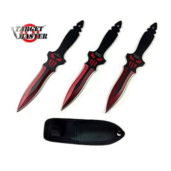 6" Overall 3 PC Punisher Red Throwing Knife Set w/ Sheath