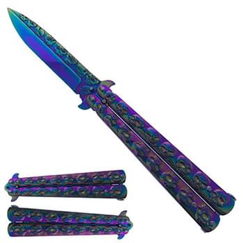 3MM Rainbow Blade, 5" Rainbow Steel Handle  Practice Butterfly Kn
