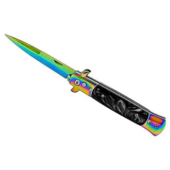 5" Spring Assisted Switchblade Knife - Titanum Rainbow and Black