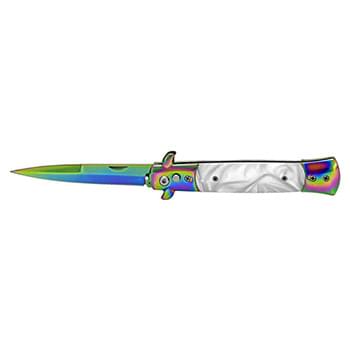5" Spring Assisted Switchblade Knife - Titanum Rainbow and Silver