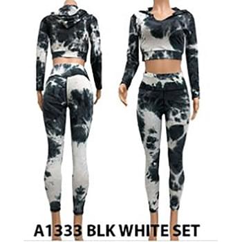 Wholesale Black and White Tie Dye Workout Cropped Top and Legging