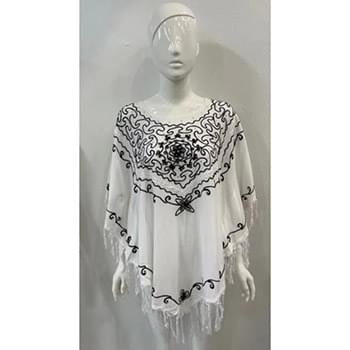 Wholesale White Rayon Poncho With Embroideries