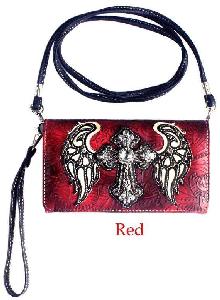 Wholesale Rhinestone Wallet Purse Cross Angel Wings Red