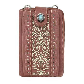 Embroidered scroll Collection Phone Wallet/Crossbody Brown