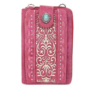 Embroidered scroll Collection Phone Wallet/Crossbody Pink