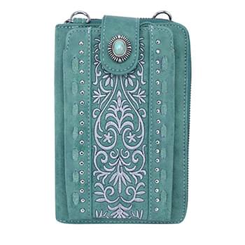 Embroidered scroll Collection Phone Wallet/Crossbody Turquoise