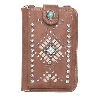 American Bling Southwestern Collection Crossbody Wallet Purse brown