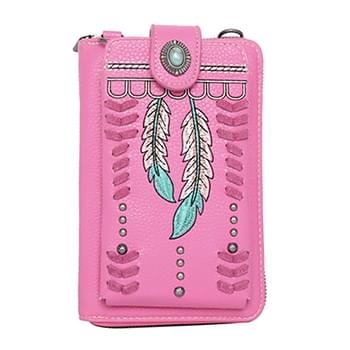 American Bling Leaf Design Collection Crossbody Wallet Purse pink