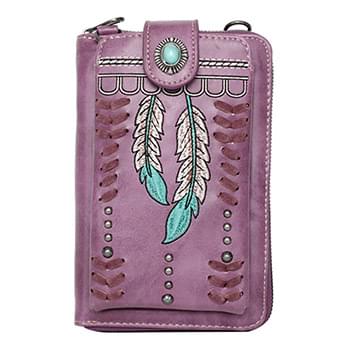 American Bling Leaf Design Collection Crossbody Wallet Purse purple