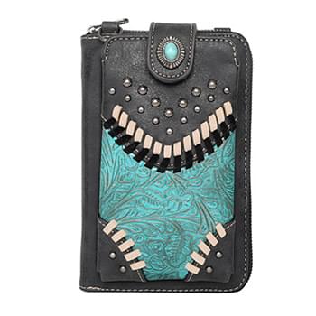 American Bling Black Embossed Collection Crossbody Wallet Purse