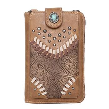 American Bling Brown Embossed Collection Crossbody Wallet Purse