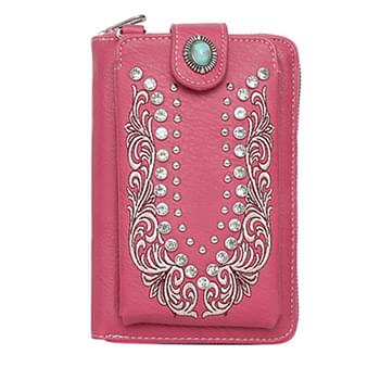 American Bling Embossed Collection Crossbody Wallet Purse Pink
