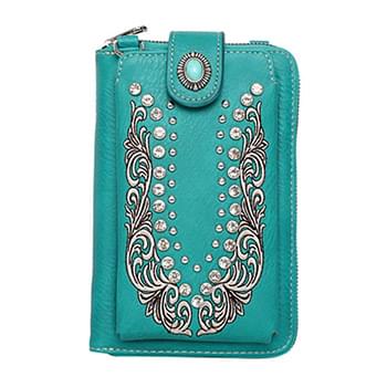 American Bling Embossed Collection Crossbody Wallet Purse turquoise